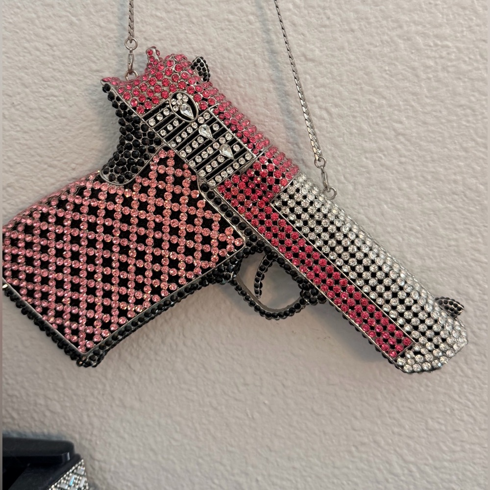 Trendy boutique Pink, Black & Silver Rhinestone Gun Clutch
